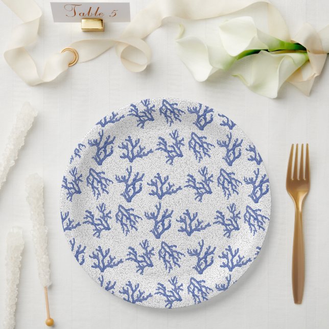 Blue and white sea coral paper plate (Wedding)