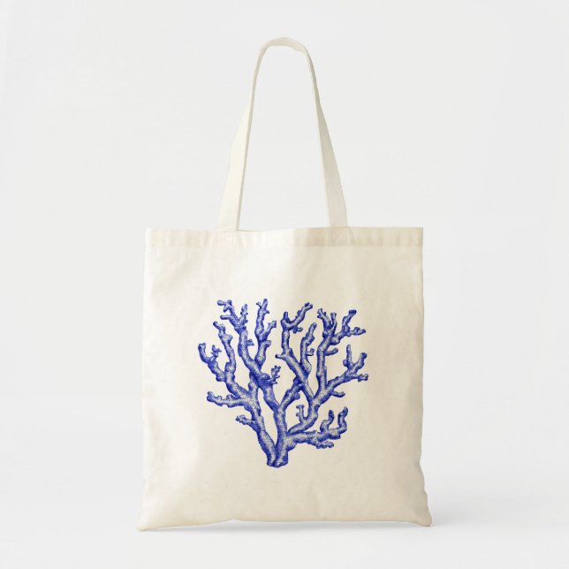 Blue and white sea coral tote bag (Front)