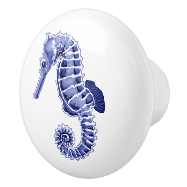 Blue and white seahorse  ceramic knob (Right)