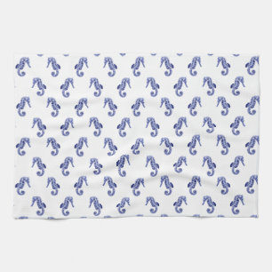 Blue and white seahorse kitchen towel
