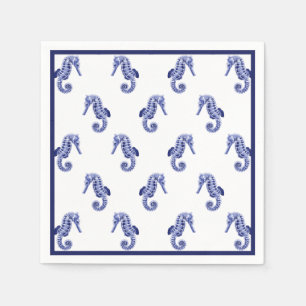 Blue and white seahorse print napkin