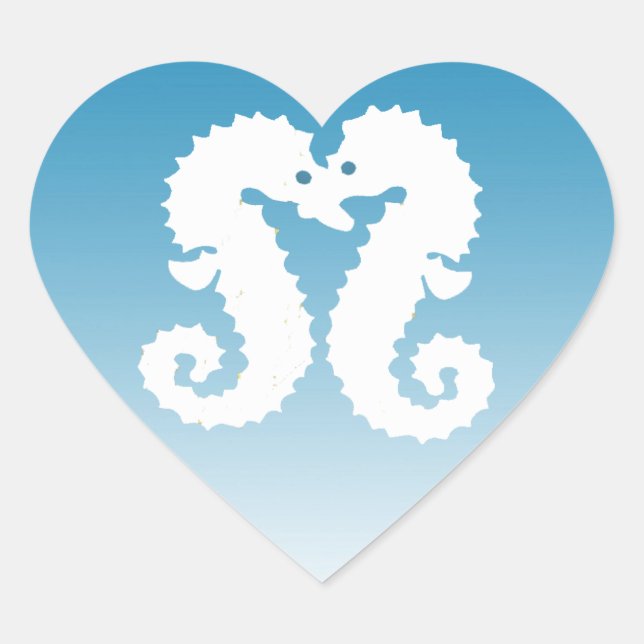 Blue and White Seahorses Kissing Heart Sticker (Front)