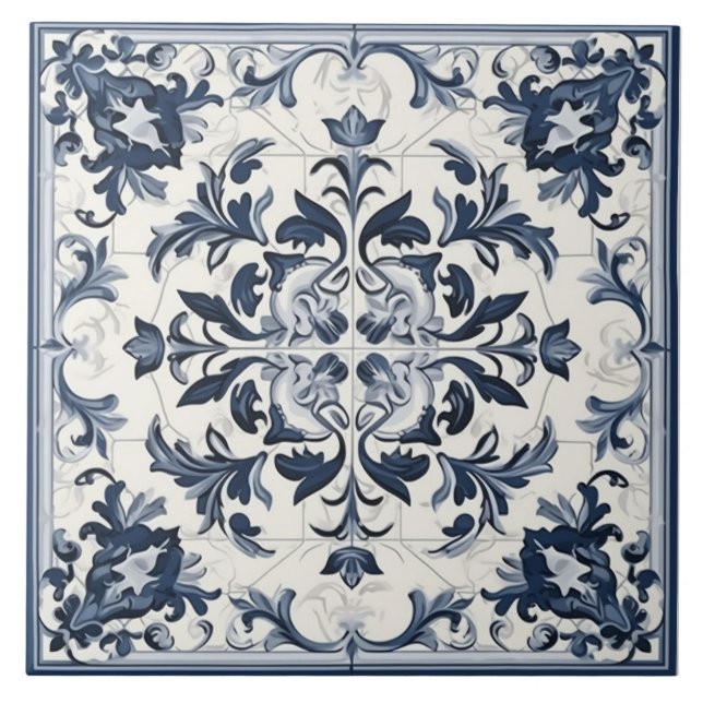 Blue and White Seamless Portuguese Ceramic Tile (Front)