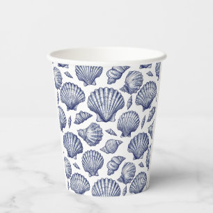Blue and White Seashell Shell Beach Paper Cups