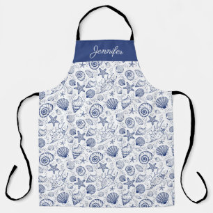 Blue and White Seashell Starfish Apron
