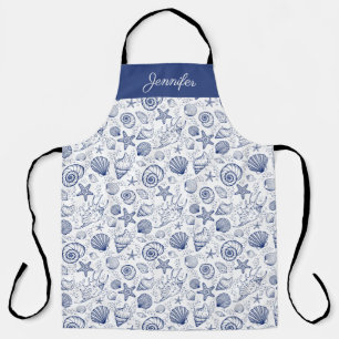 Blue and White Seashell Starfish Apron Custom