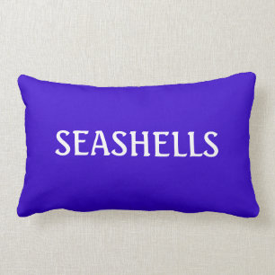 Blue and White SEASHELL Word Ocean Beach Theme Lumbar Cushion