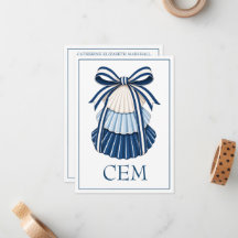 Blue and White Seashells and Ribbons Monogram