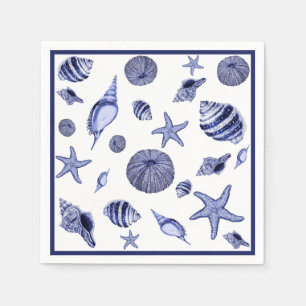Blue and white seashells napkin