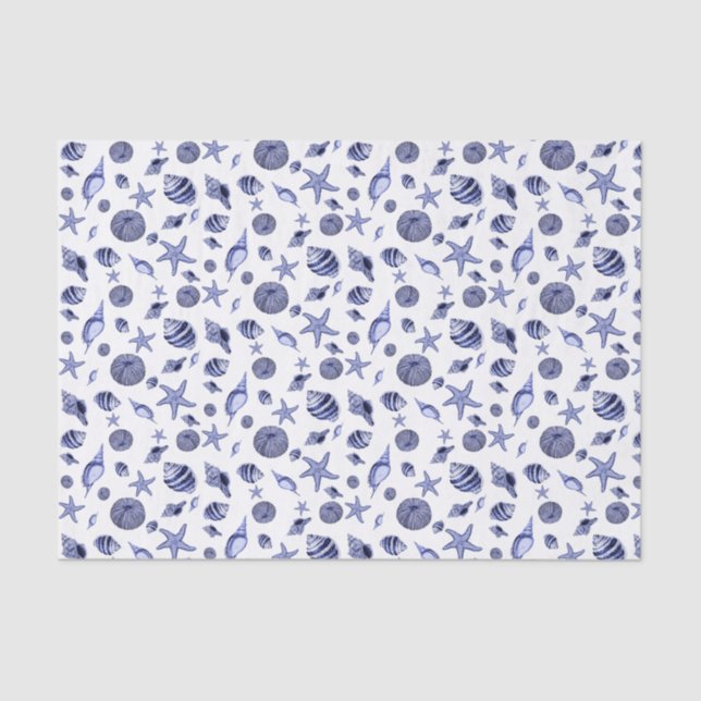 Blue and white seashells tissue paper (Front)