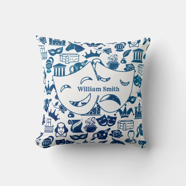 Blue and White Shakespeare Lover Pillow (Front)