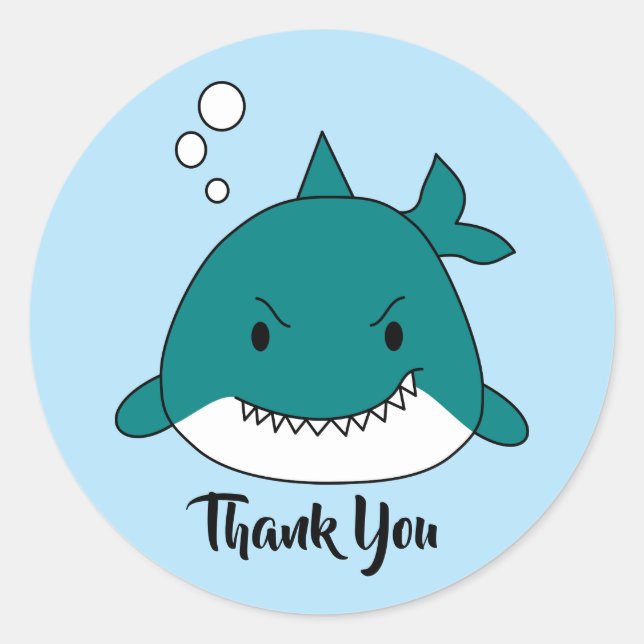 Blue And White Shark Thank You Classic Round Sticker (Front)