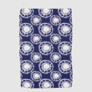 Blue and White Shibori Circles Pattern Golf Towel