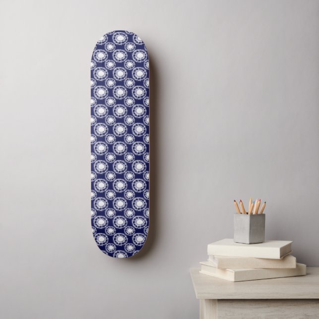 Blue and White Shibori Circles Pattern  Skateboard (Wall Art)
