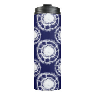 Blue and White Shibori Circles Pattern  Thermal Tumbler
