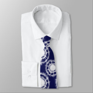 Blue and White Shibori Circles Pattern  Tie