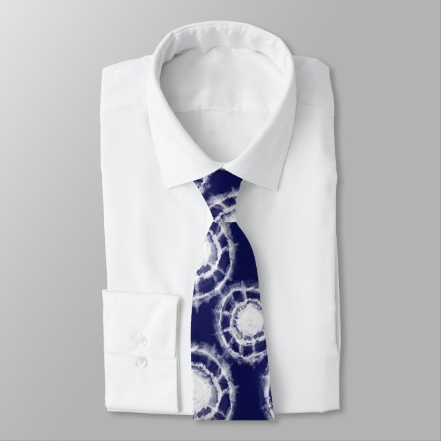 Blue and White Shibori Circles Pattern  Tie (Tied)