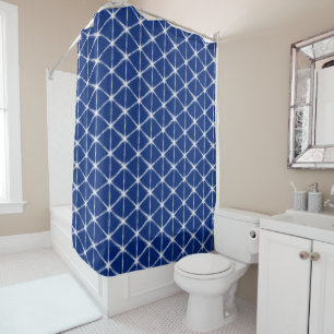 Blue and White Shibori Lines Pattern Shower Curtain