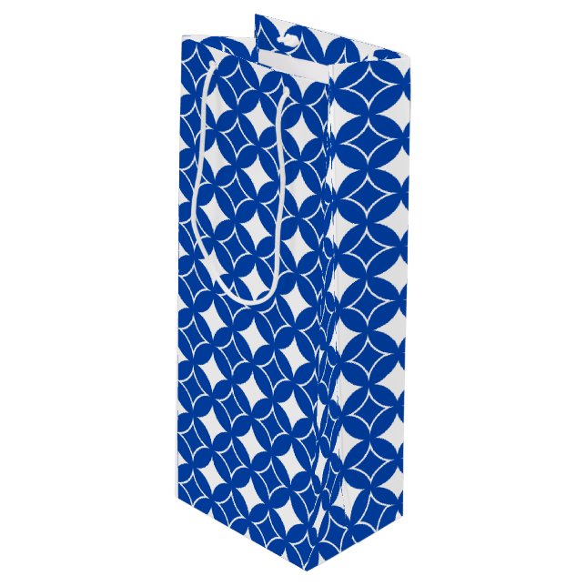 Blue and white shippo pattern wine gift bag (Front Angled)