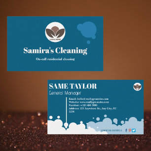 Blue and White Simple Cleaning Services  Business Card