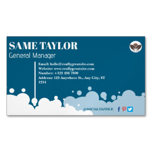 Blue and White Simple Cleaning Services Magnetic Business Card