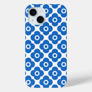 Blue and white simple floral pattern retro  floral iPhone 15 case