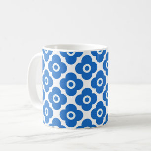 Blue and white simple floral pattern retro floral coffee mug