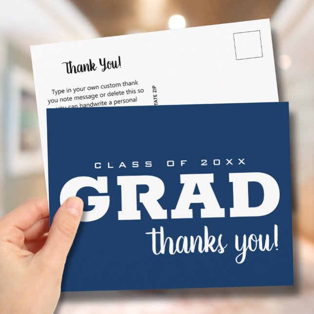 Blue and White Simple Graduation Thank You Postcard (Creator Uploaded)