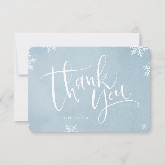 Blue and white simple modern Calligraphy christmas Thank You Card (Front)