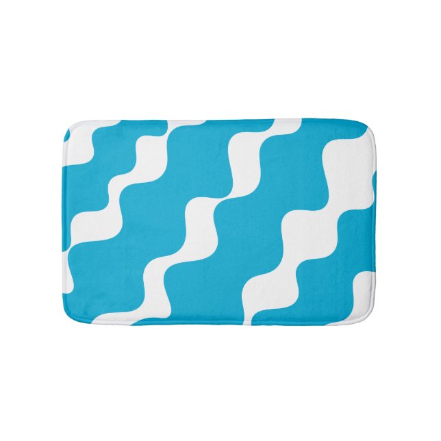 Blue and white slanting waves pattern  bath mat (Front)