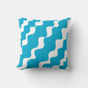 Blue and white slanting waves pattern cushion
