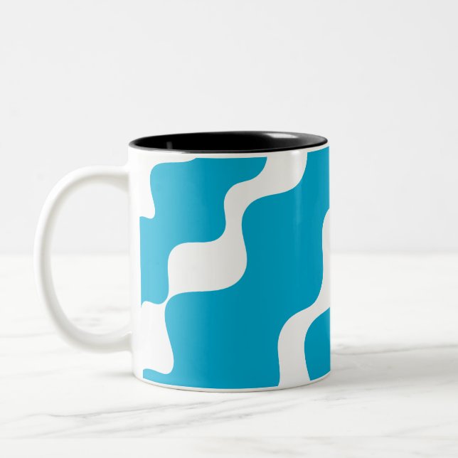 Blue and white slanting waves pattern Two-Tone coffee mug (Left)