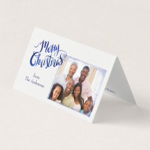 Blue and White Small Folded Christmas Photo Card
