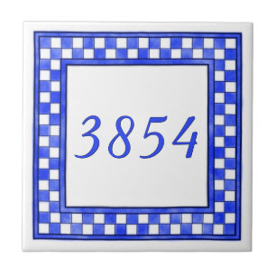 Blue and White Small House Number Ceramic Tile