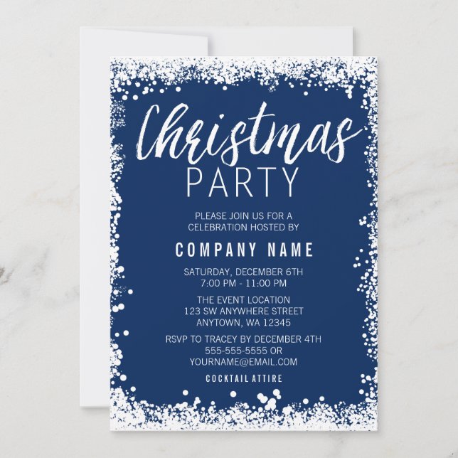 Blue and White Snow Border Christmas Party Invitation (Front)
