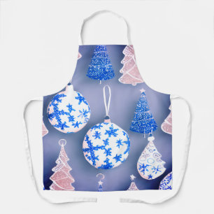 Blue and white snow flakes ornaments background  apron