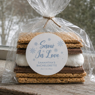 Blue and White Snow in love Winter Bachelorette  Classic Round Sticker
