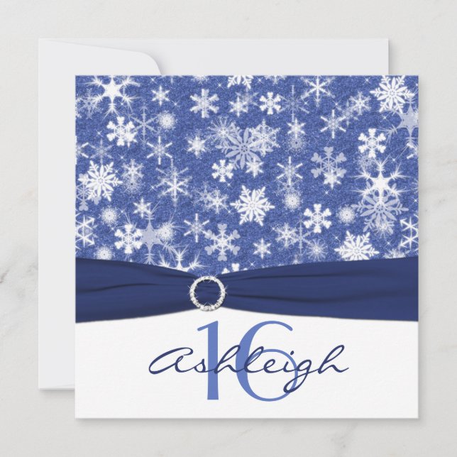 Blue and White Snowflake Birthday Invitation (Front)