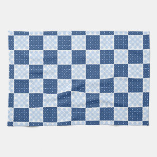 Blue and White Snowflake Chequerboard Towel