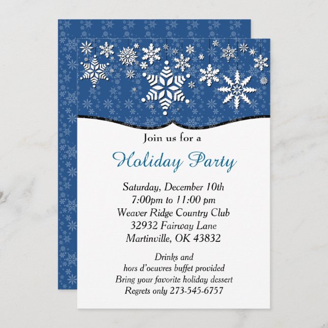 Blue and White Snowflake Christmas Invitation (Front/Back)