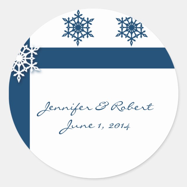 Blue and White Snowflake Classic Round Sticker (Front)