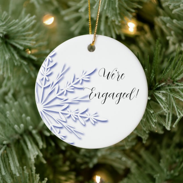 Blue and White Snowflake Engagement Ceramic Ornament (Tree)