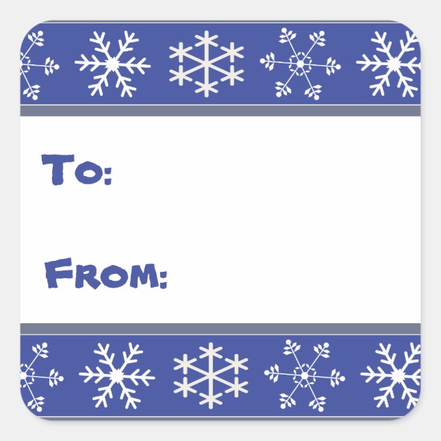 Blue and White Snowflake Gift Stickers #HolidayZ (Front)