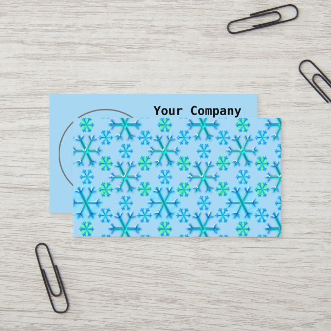Blue and White Snowflake Hexagon Pattern Business Card (Front/Back In Situ)
