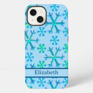 Blue and White Snowflake Hexagon Pattern Name iPhone 13 Case