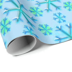 Blue and White Snowflake Hexagon Pattern Wrapping Paper