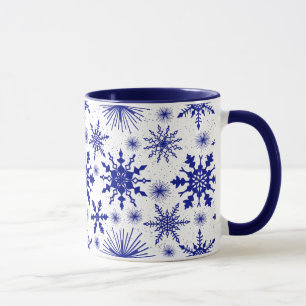 Blue And White Snowflake Pattern Christmas Mug