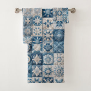 Blue and White Snowflake Quilt Bath Towel Set