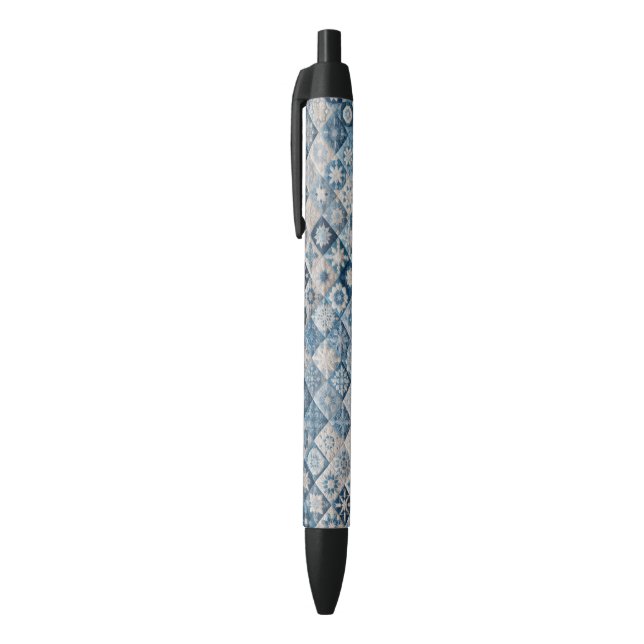 Blue and White Snowflake Quilt Black Ink Pen (Top (Vertical))