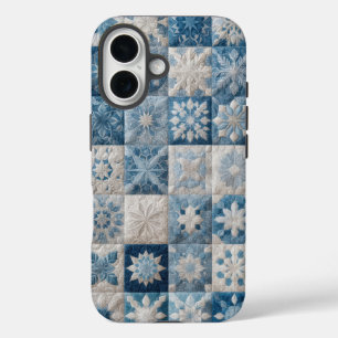 Blue and White Snowflake Quilt iPhone 16 Case